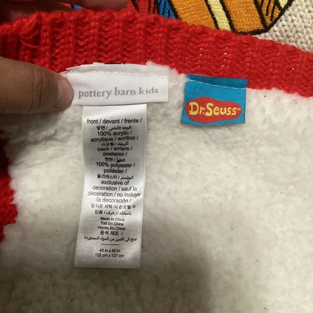 Pottery Barn Kids Dr Seuss The Grinch Christmas Knit Sherpa Throw Blanket 40x50